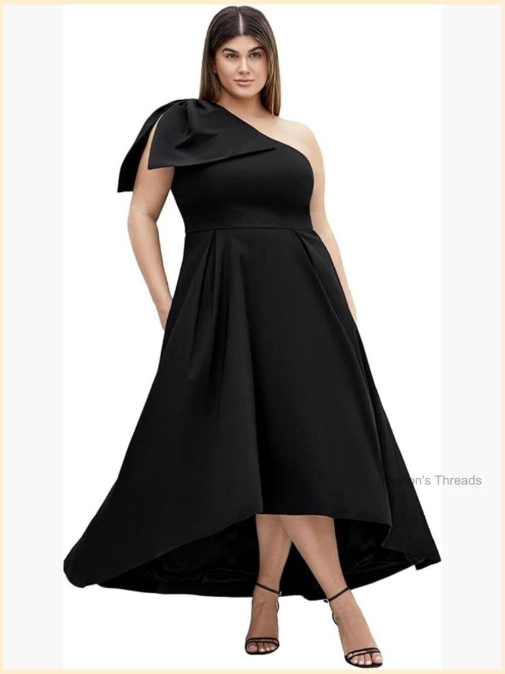 One Shoulder Maxi Cocktail Dress with Bow - A-line Plus Size Formal